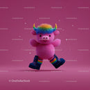 Colorful Furry Mascot with Rainbow Horns Wearing Boots and Smiling