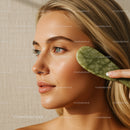 Close-Up of a Woman Using a Green Leaf for Skincare Treatment