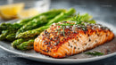 Fresh Grilled Salmon with Asparagus and Herb Garnish