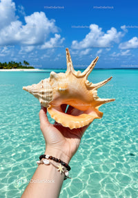 Large Conch Shell on Beautiful Tropical Seaside Beach