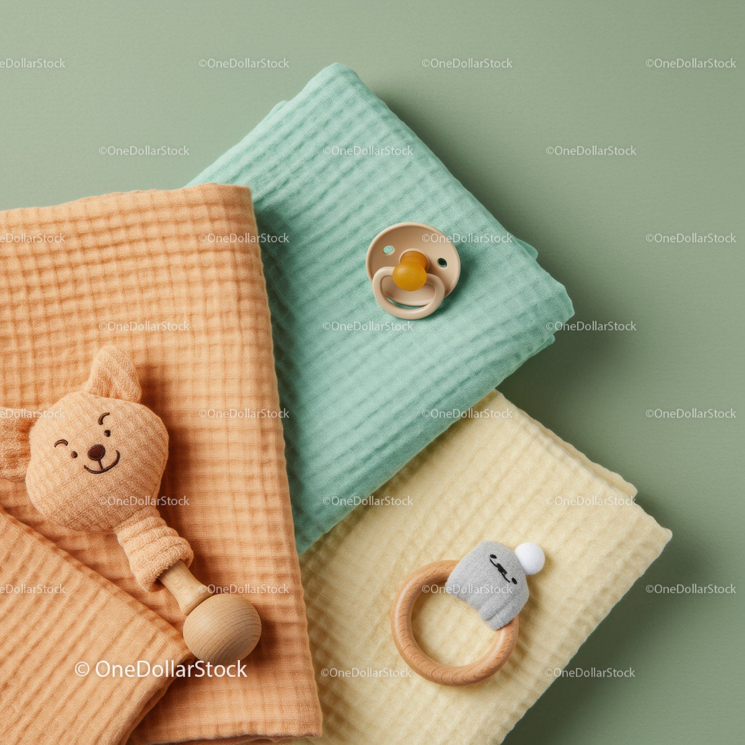 Soft baby blankets with pacifier and wooden rattles