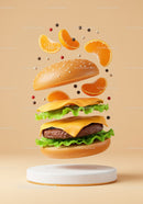 Floating Cheeseburger with Lettuce and Citrus Slices