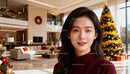 Young woman enjoying festive holiday ambiance indoors