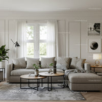 Bright Modern Living Room with Cozy Beige Sofa and Natural Light