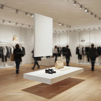 Minimalist fashion display with shoes and handbag