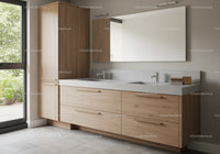 Modern Bathroom with Double Sink and Wooden Cabinets