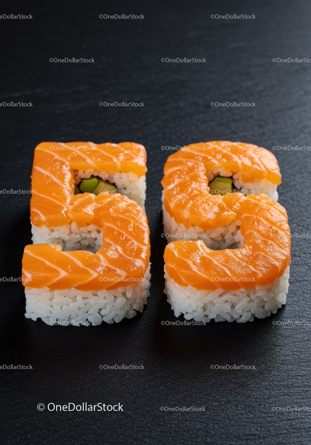 Creative Sushi Rolls Shaped as Number Fifty Five