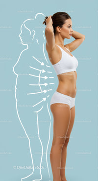 Fitness Woman with Toned Abs and Workout Pose Against Light Blue Background