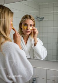 Young Woman Applying Eye Patches in a Spa or Skincare Routine