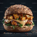 Gourmet Fried Chicken Burger with Potatoes and Fresh Greens