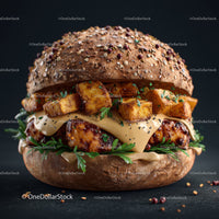 Gourmet Fried Chicken Burger with Potatoes and Fresh Greens