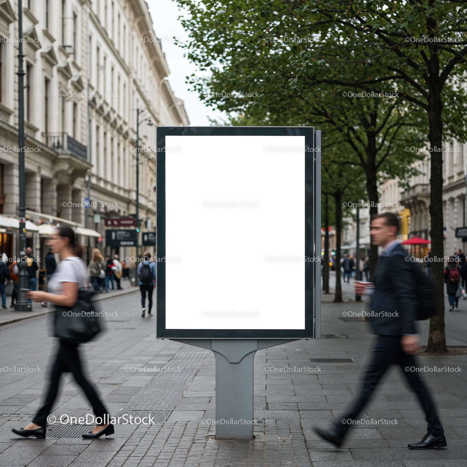 Blank Urban Advertising Billboard on Busy City Street
