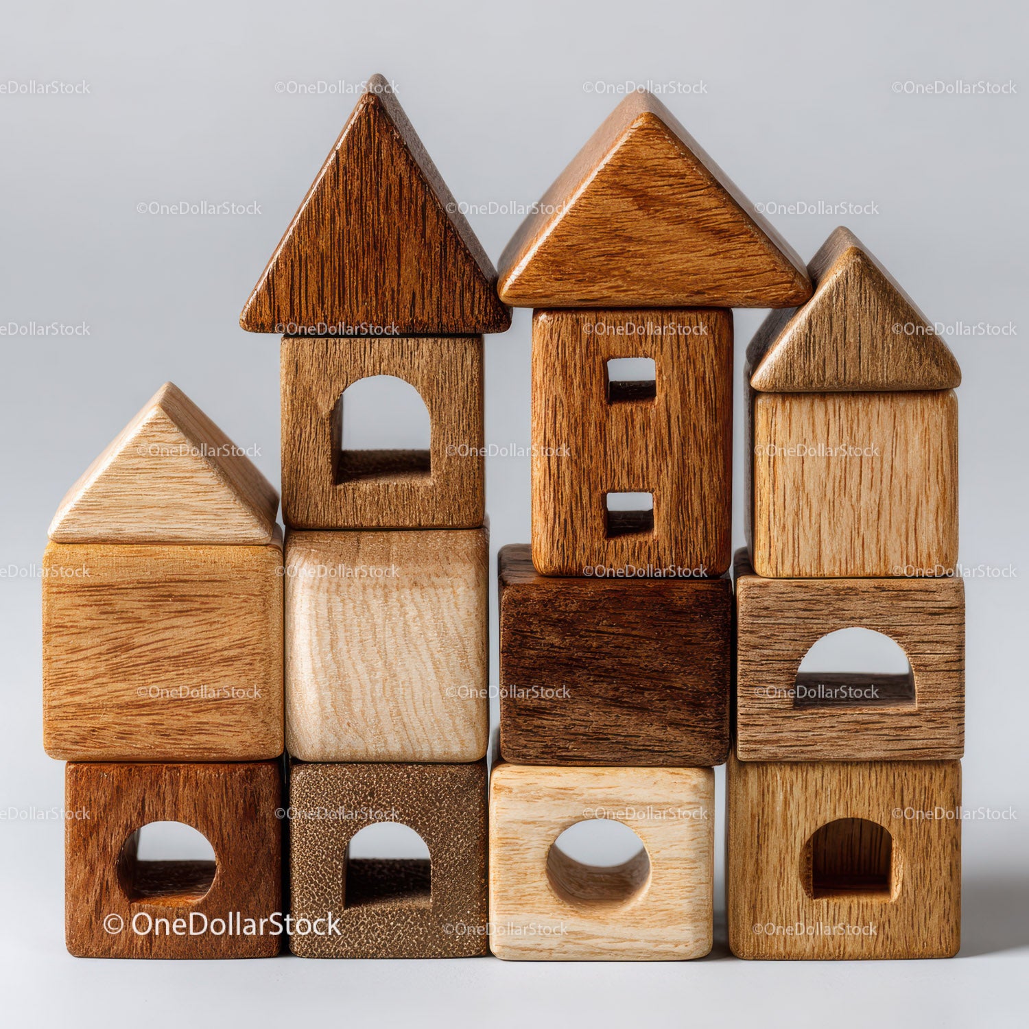 Decorative Wooden House Blocks for Child Play and Learning