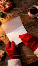 Hands in Red Mittens Holding a Blank Greeting Card JPG Mockup Image preview