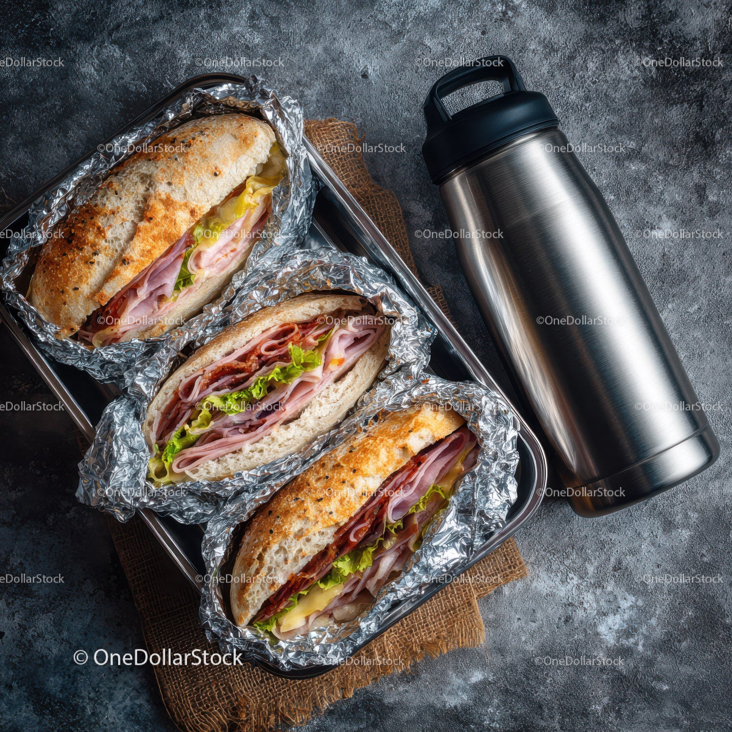 Fresh Ham and Cheese Sandwiches with Lettuce and Tomato on Artisan Breads
