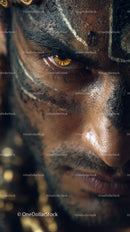 Close-up of An African Tribal Face with Gold Metallic Body Art