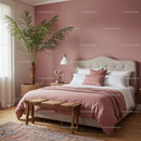 Cozy Bedroom with Pink Wall and Indoor Plant Decor