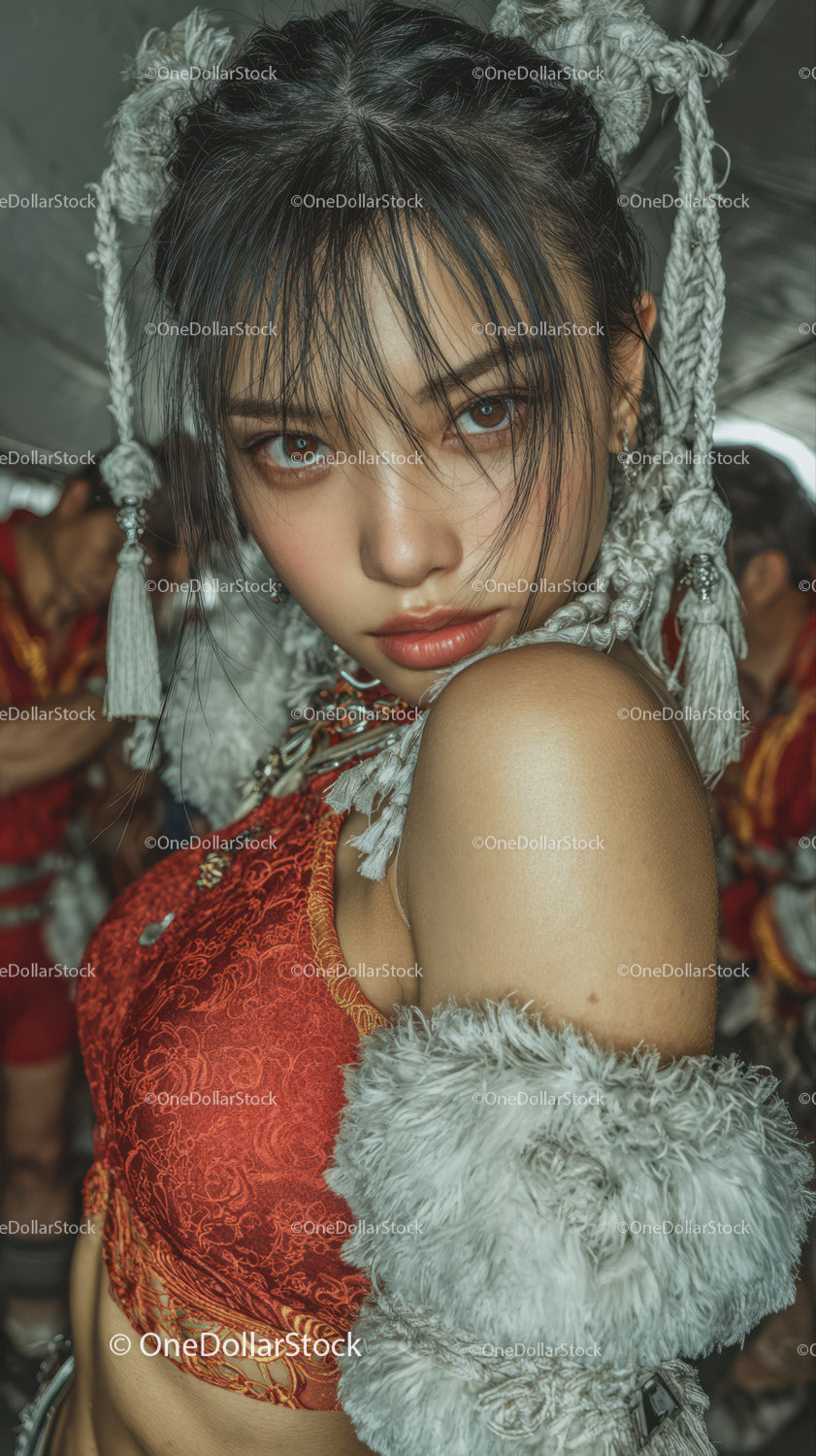 Young Woman in Traditional Festive Costume with Elaborate Jewelry