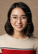 Young Woman in Glasses with Bright Smile and Natural Makeup