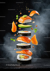 Deconstructed Fresh Salmon Sushi Roll with Ingredients