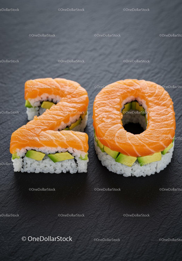 Creative sushi rolls shaped as number twenty