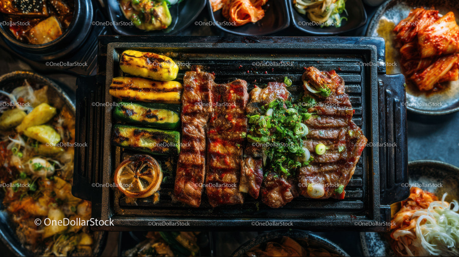 Grilled Beef Ribs and Zucchini Skewers BBQ Platter