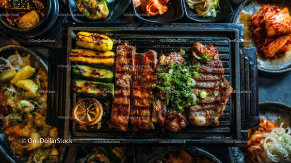 Grilled Beef Ribs and Zucchini Skewers BBQ Platter