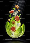 Fresh lettuce with figs blue cheese and walnuts