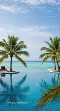 Tropical Poolside Oasis with Palm Trees and Ocean View