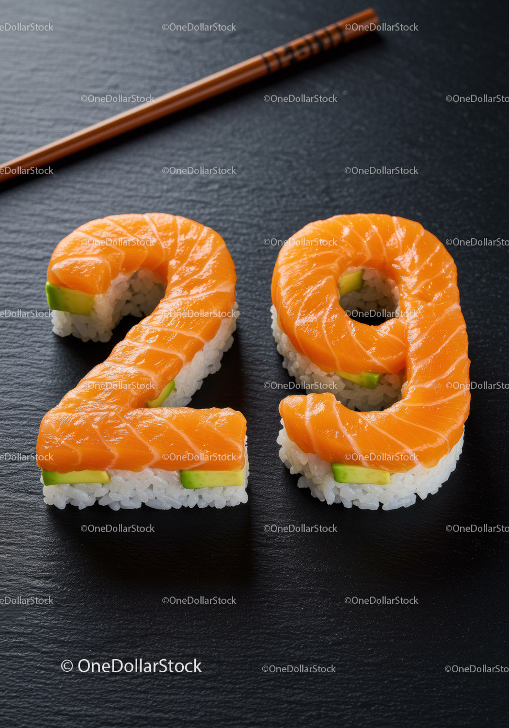 Kreatywne sushi w kształcie cyfr dwadzieścia dziewięć