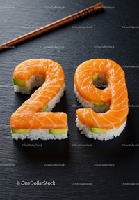 Creative sushi shaped as numbers twenty nine