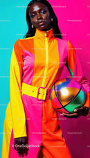 Colorful Athletic Women in Bright Sportswear Holding Basketball