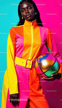 Colorful Athletic Women in Bright Sportswear Holding Basketball