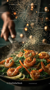 Colorful Shrimp and Vegetable Stir Fry in Wok