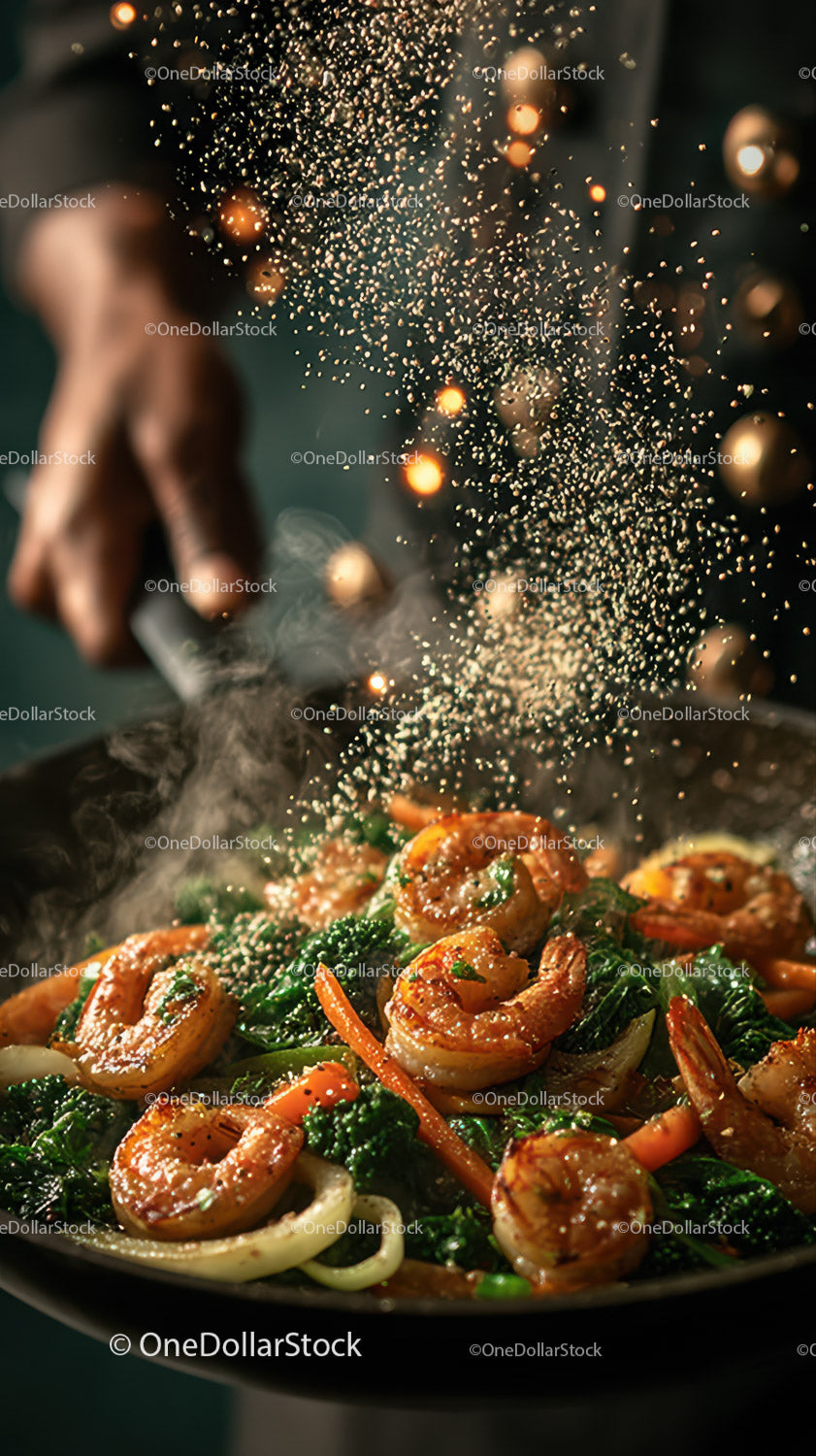 Colorful Shrimp and Vegetable Stir Fry in Wok