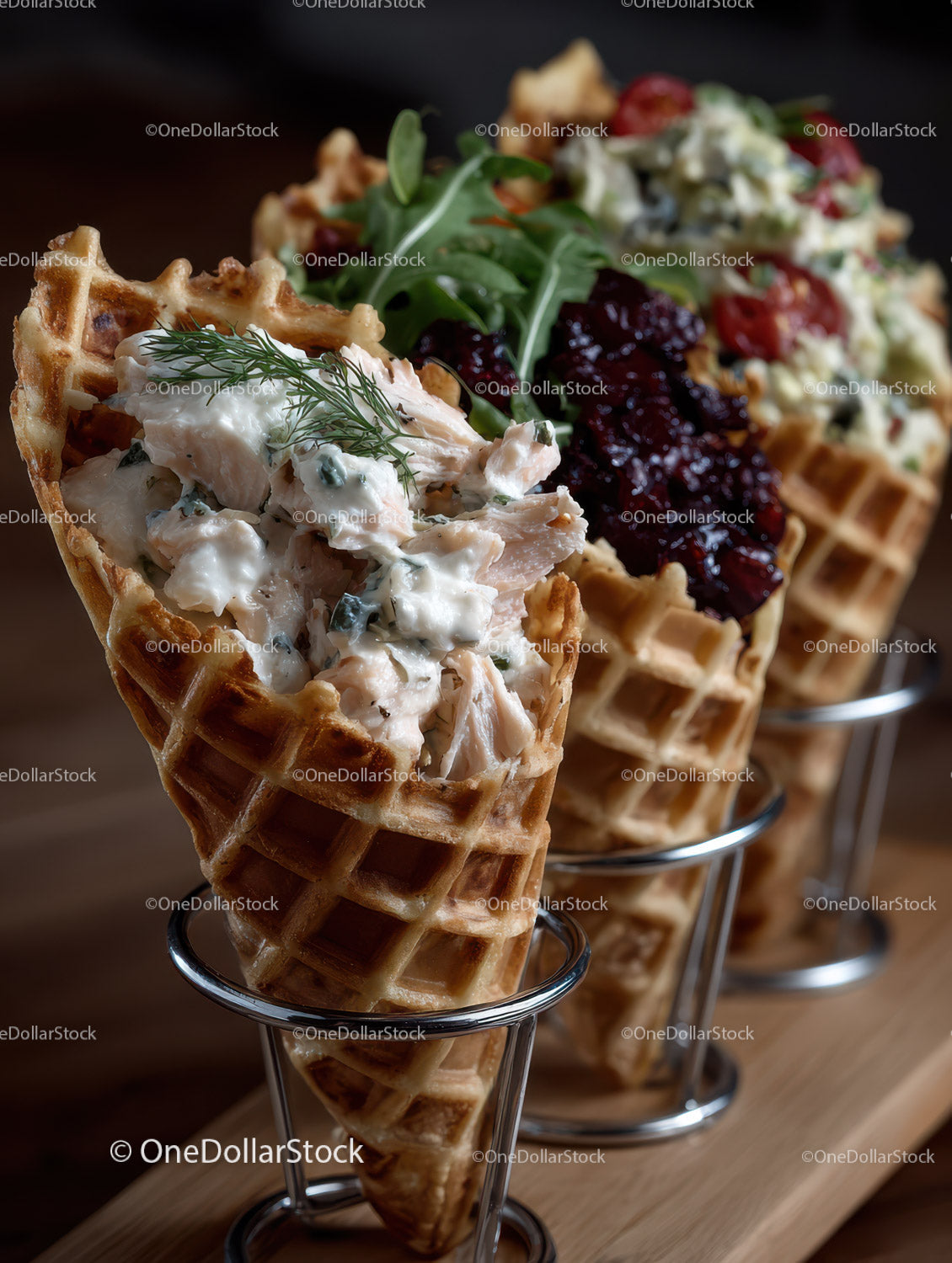 Assorted Waffle Cones with Ice Cream and Fruit Toppings