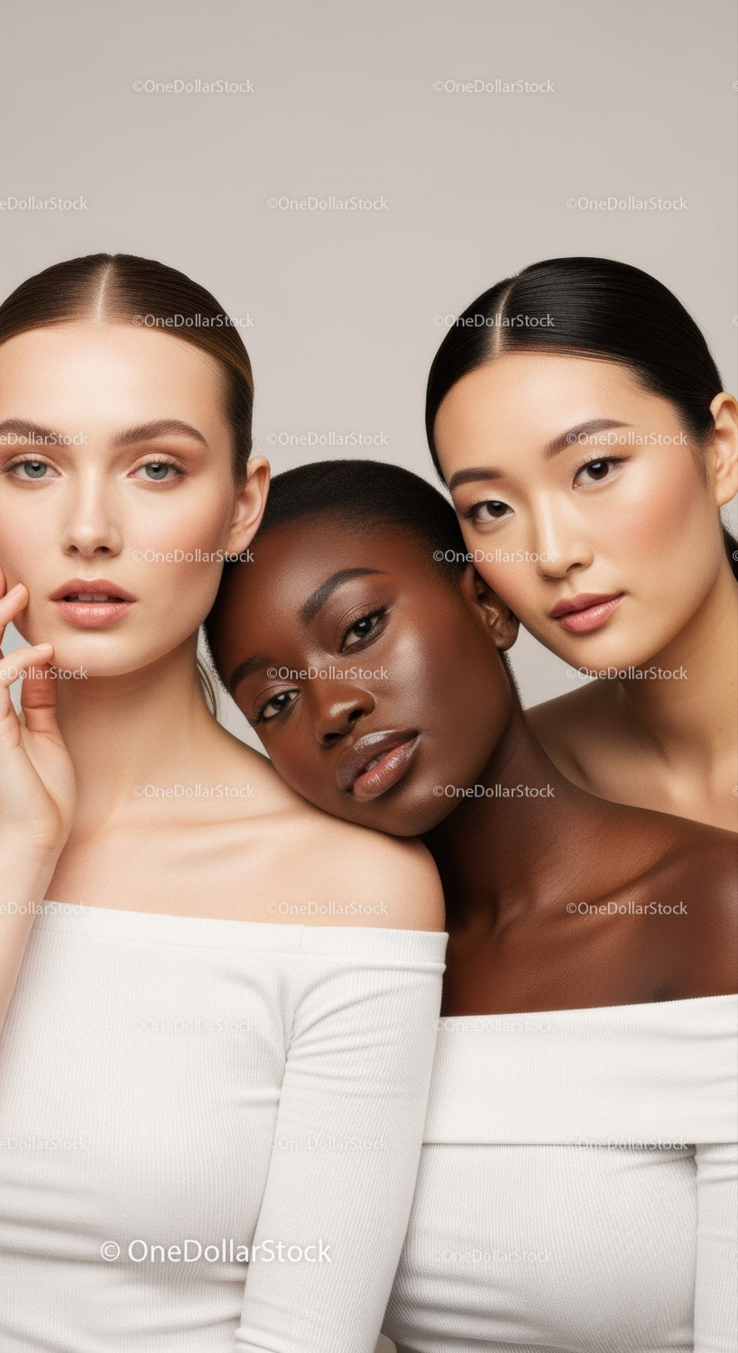 Diverse Women with Elegant Beauty and Radiant Skin in Studio