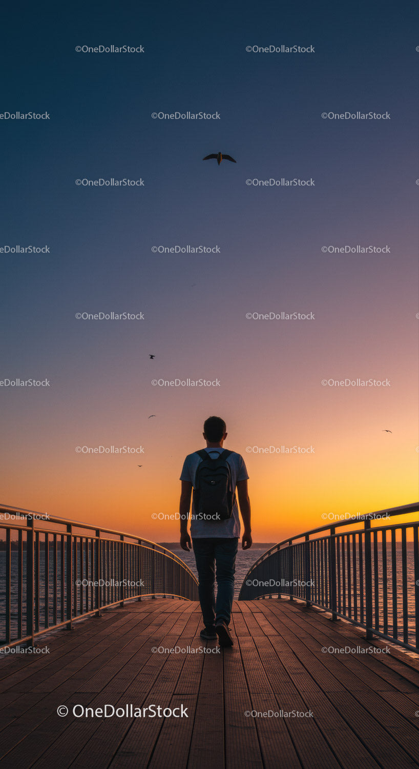Silhouette of Man Walking on Wooden Dock During Sunset by the Ocean