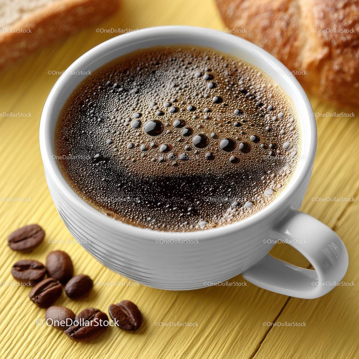 Steaming Cup of Freshly Brewed Coffee with Coffee Beans