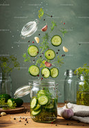 Fresh cucumber slices and herbs ready for pickling