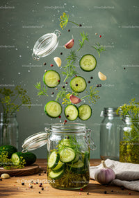 Fresh cucumber slices and herbs ready for pickling
