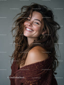 Joyful Woman with Curly Hair and Bright Smile
