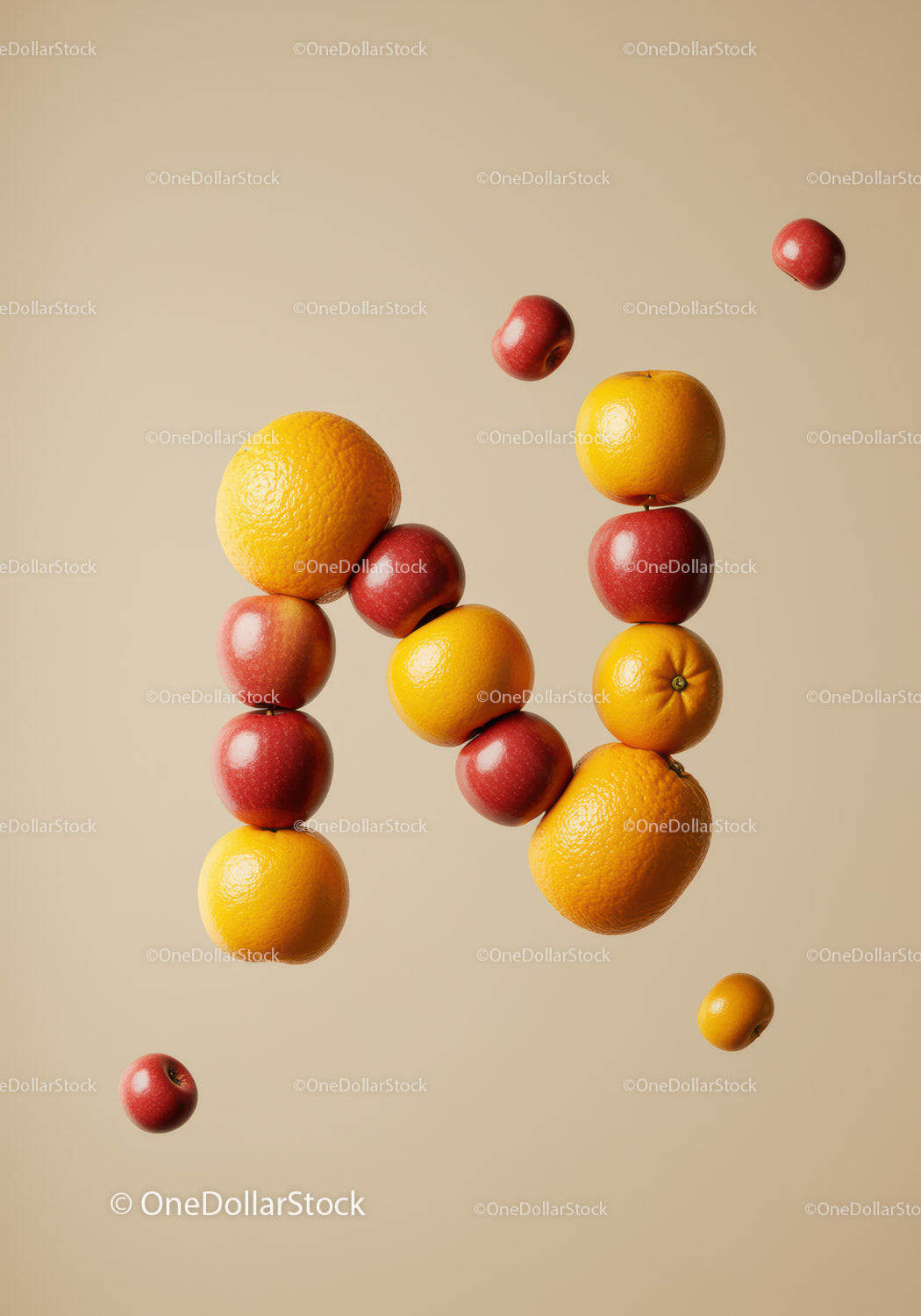 Floating Letters Made of Apples and Oranges