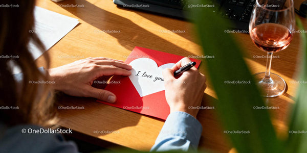 Person Writing I Love You Message on Valentine Card