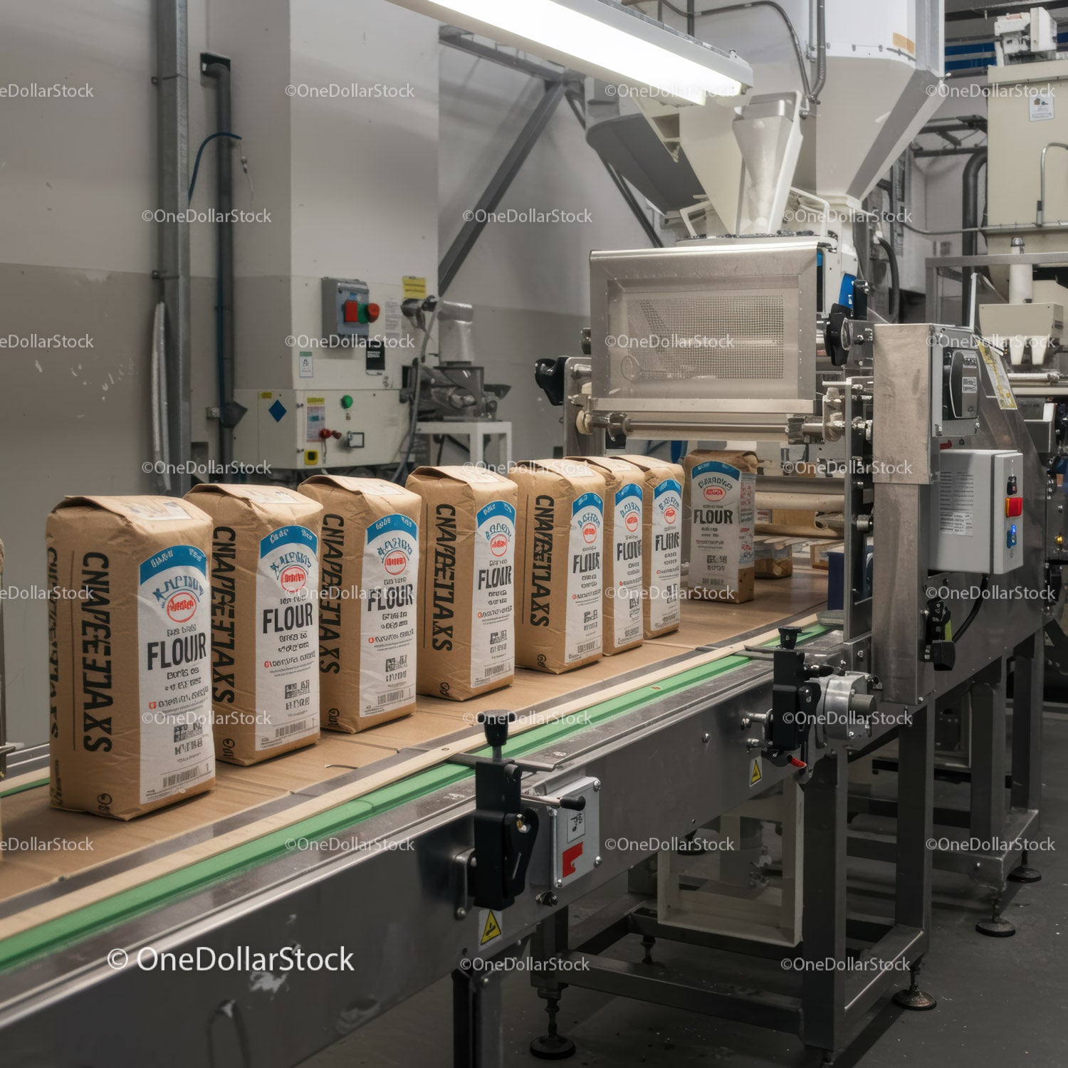 Industrial Flour Packaging Line in Factory Setting