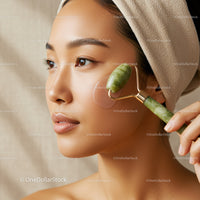 Woman Receiving Facial Massage with Jade Roller for Glowing Skin