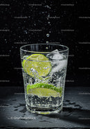 Refreshing sparkling water with lime slices and ice cubes