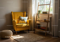Cozy corner with yellow armchair and natural light