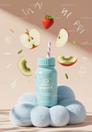 Blue Kids Smoothie Bottle Surrounded by Fresh Fruits
