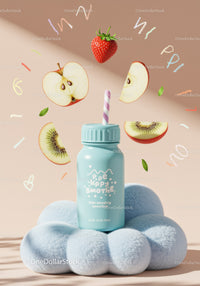 Blue Kids Smoothie Bottle Surrounded by Fresh Fruits